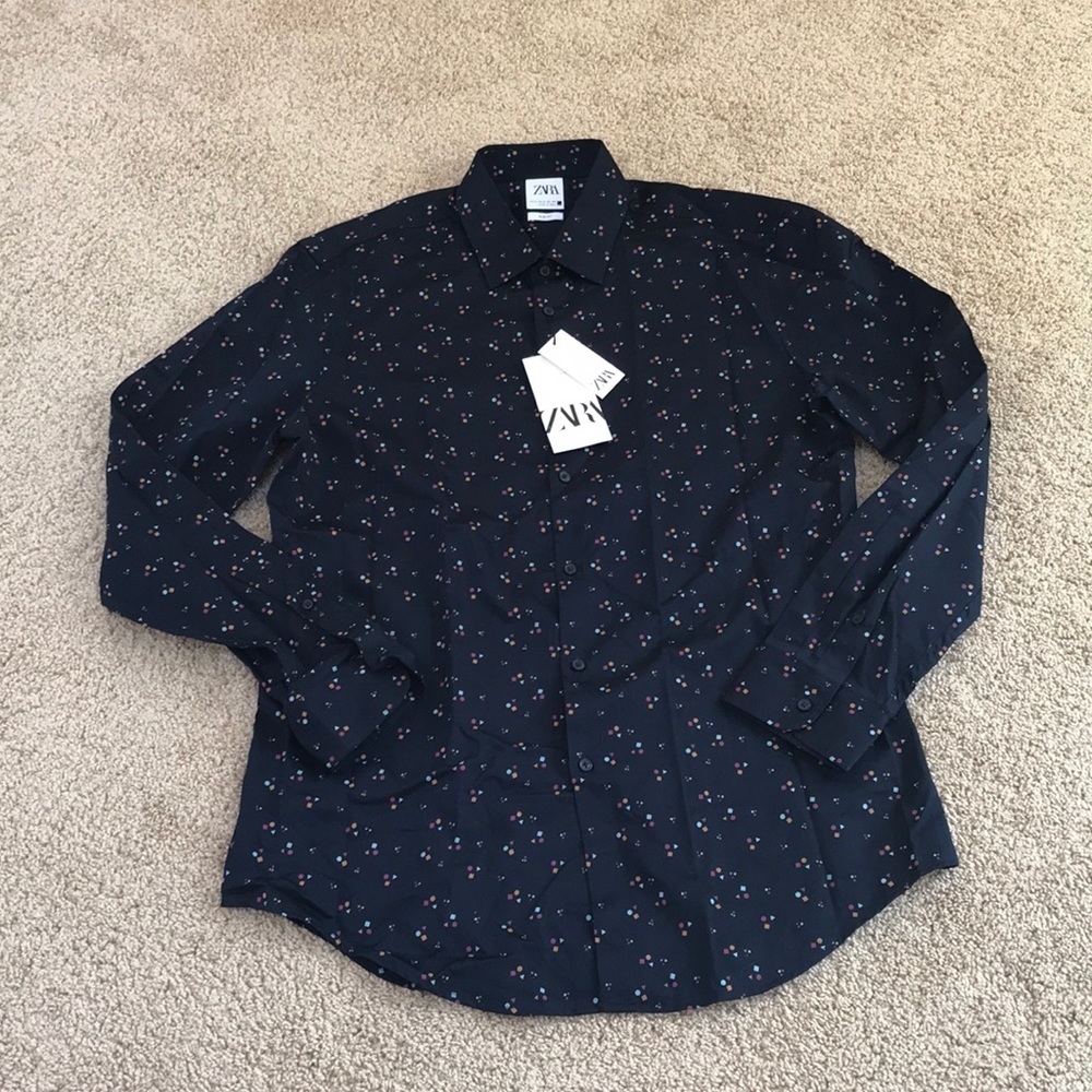 NWT! ZARA men’s XL navy geometric print shirt